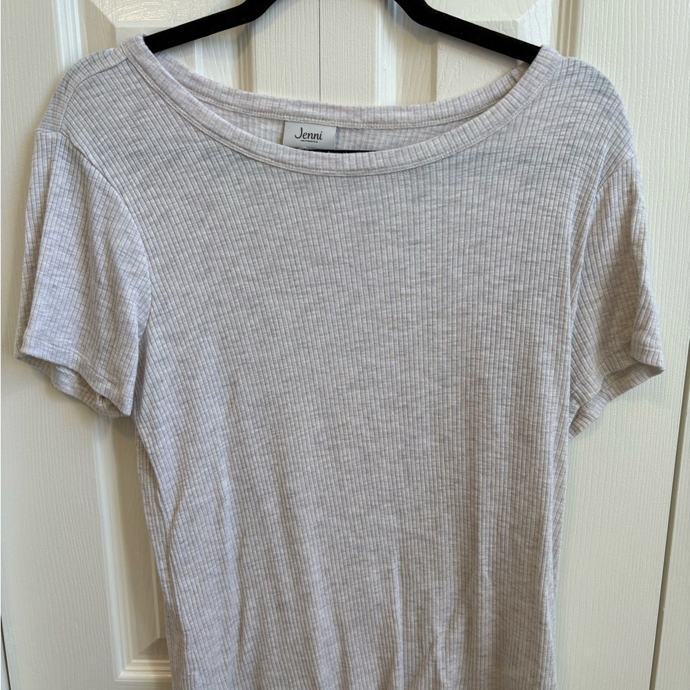 Jenni Light Gray Ribbed Short Sleeve Top